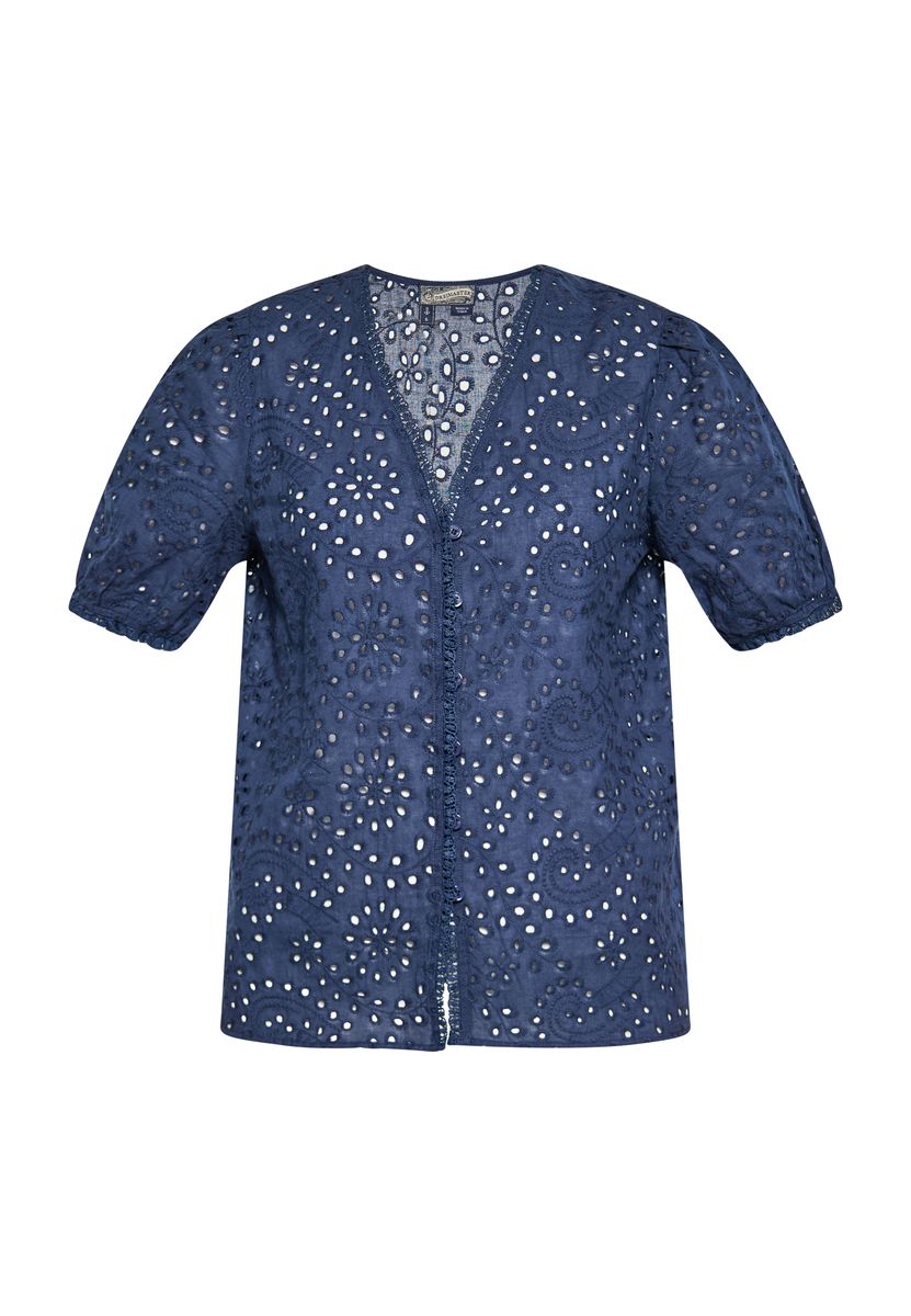 Elegante bestickte Baumwollbluse mit Puffärmeln