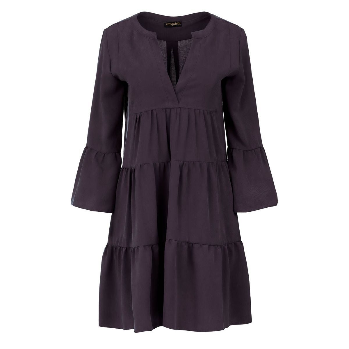 Gestuftes Tencel-Kleid mit Glockenärmeln