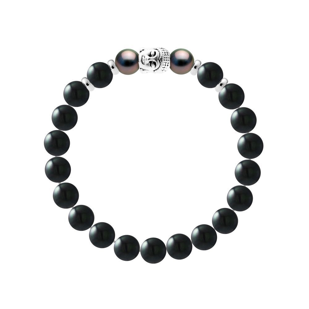 Tahiti-Perlen und Onyx Buddha-Armband