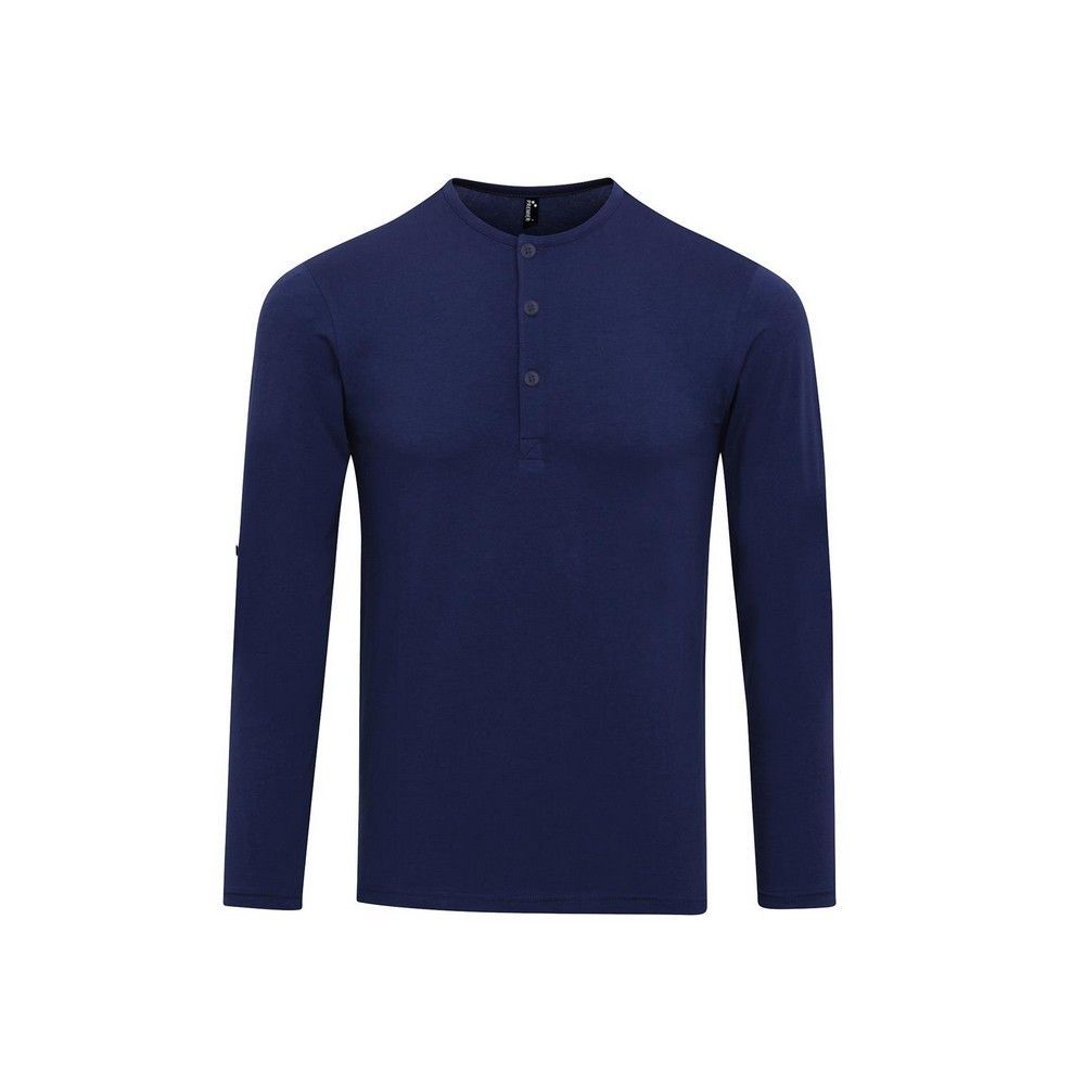 Indigo Henley Shirt mit langen Ärmeln