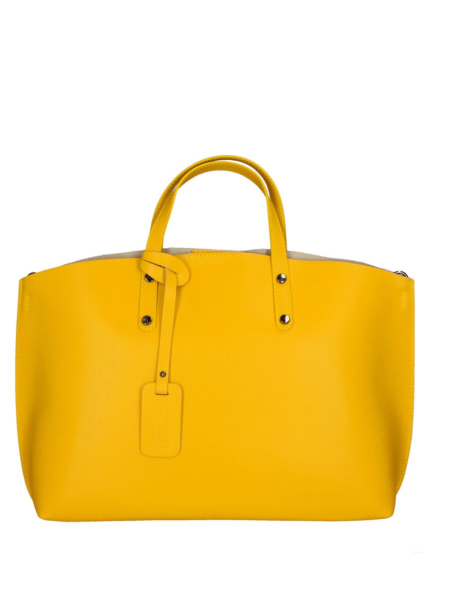 Gelbe Leder Tote Bag mit Anhänger