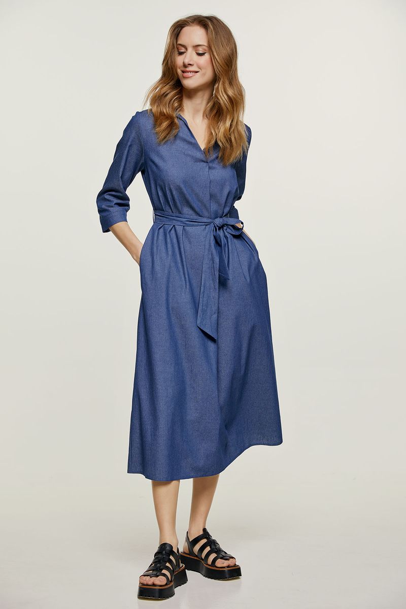 Denim Midi-Hemdblusenkleid mit Gürtel