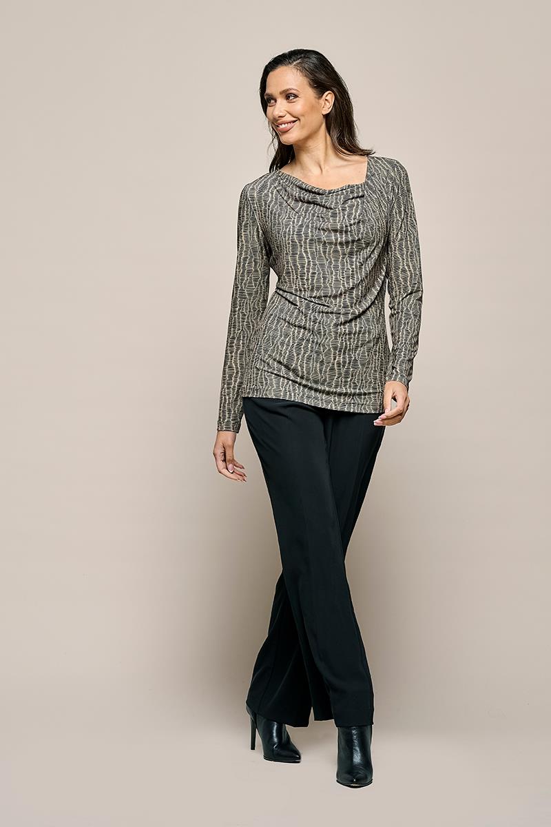 Caitlin Print Top Schwarz / Taupe