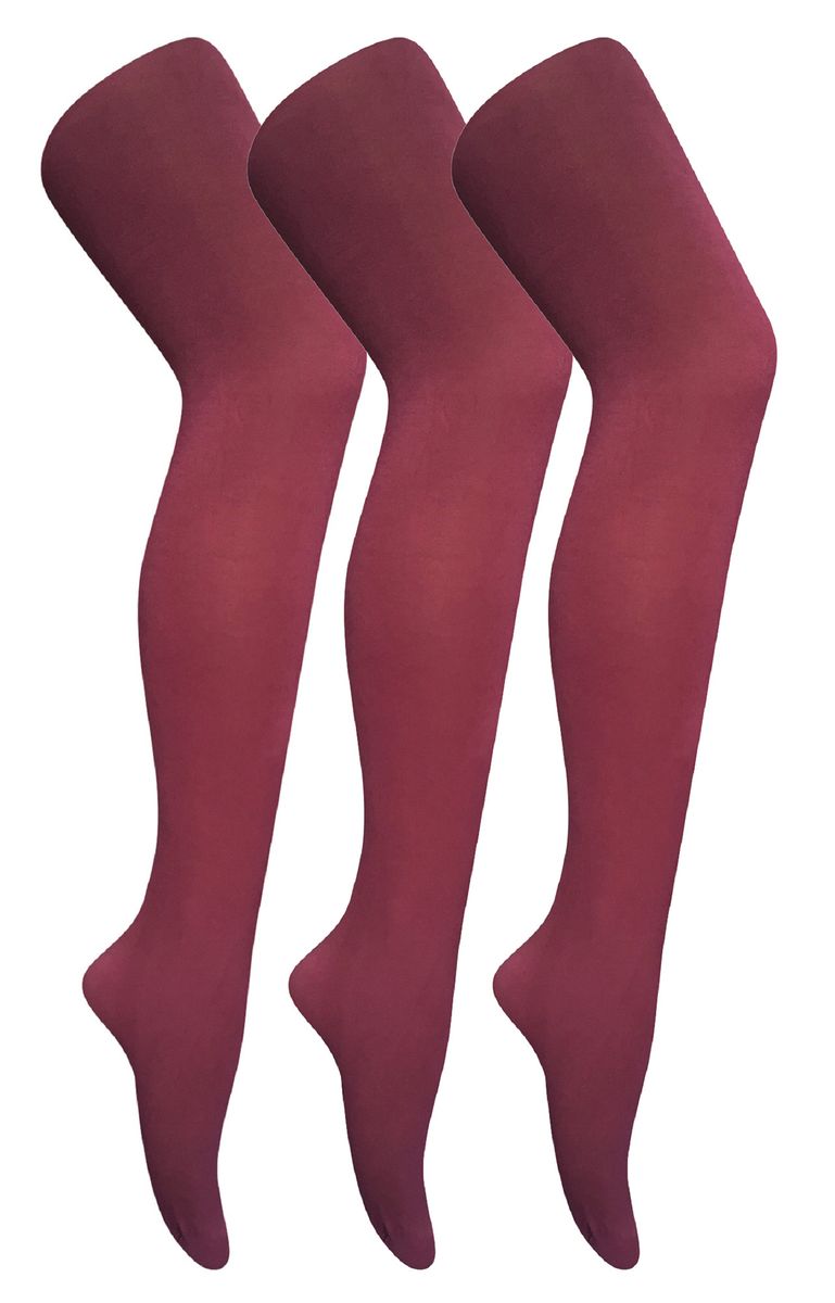 3 Paar Multipack Damen farbige undurchsichtige 80 Denier Strumpfhosen | Sock Snob | einfarbige Blockfarbe Strumpfhosen - Burgund