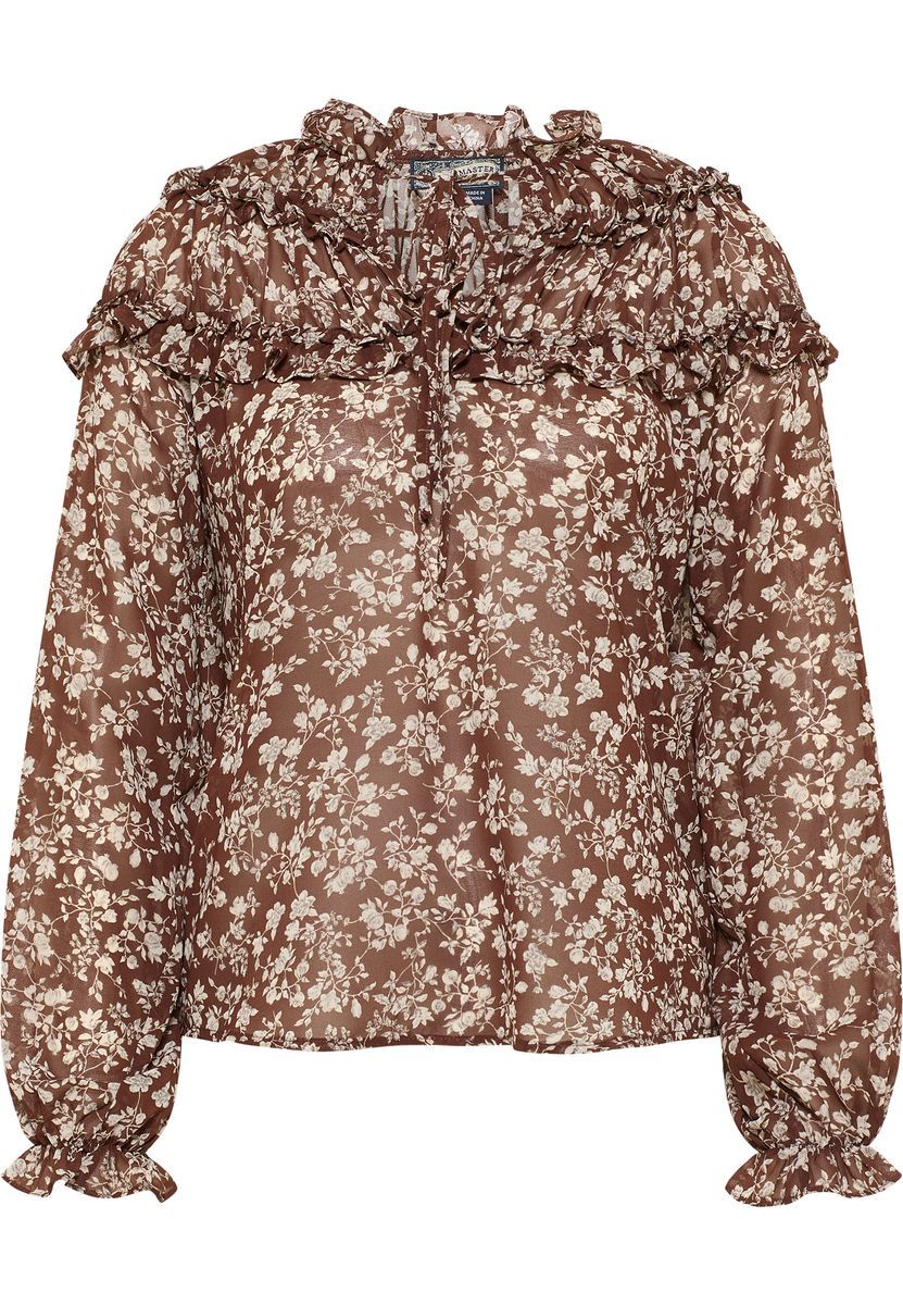 Geblümte Bluse mit Rüschenbesatz