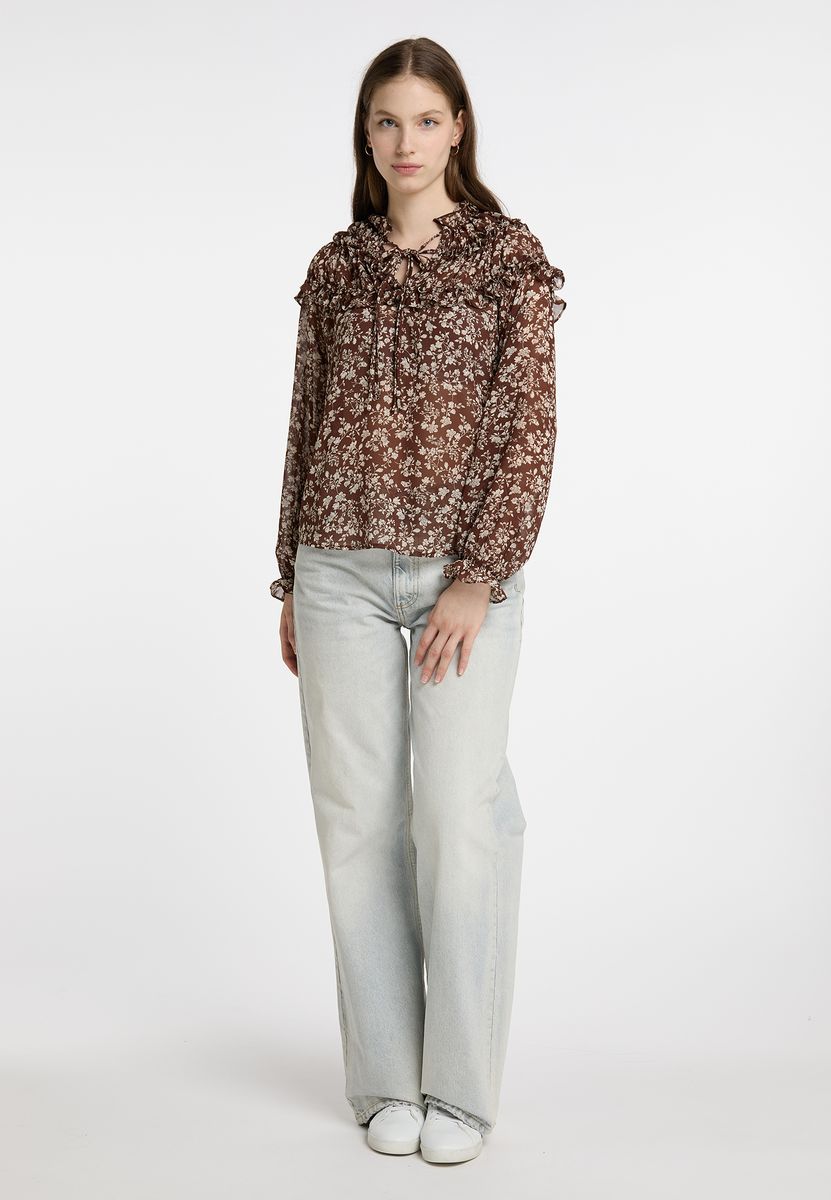 Romantische Rüschenbluse mit Blumenmuster