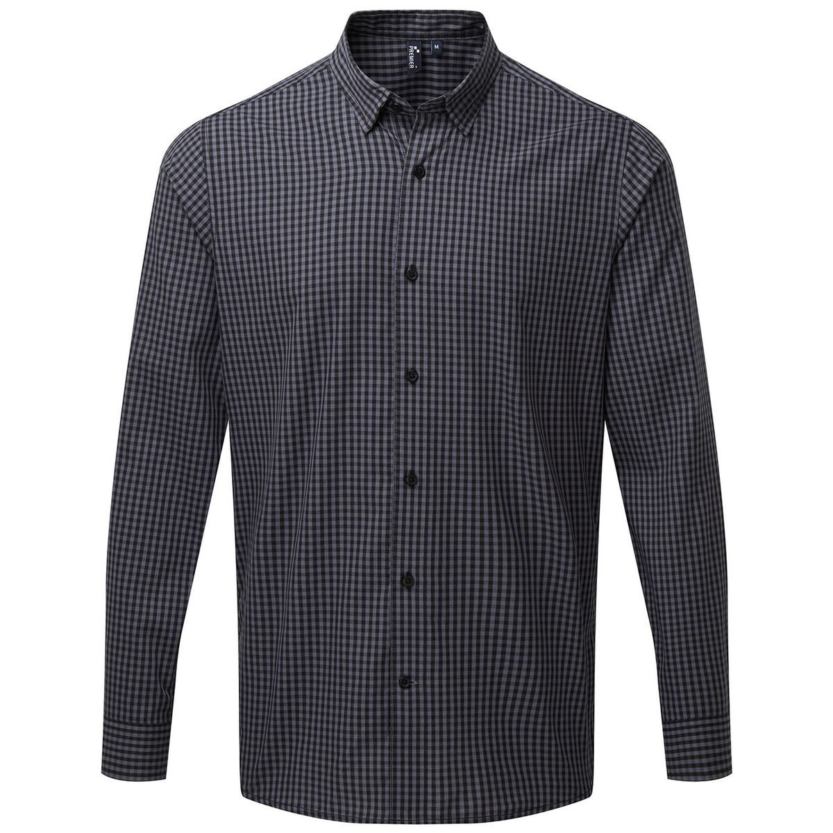 Premier Mens Maxton Checked Long-Sleeved Shirt (Stahl/Schwarz)