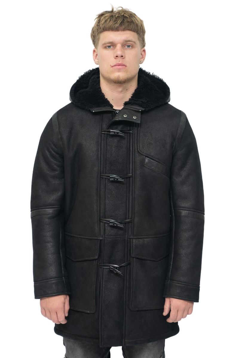 Herren Dufflecoat aus Schaffell mit Kapuze