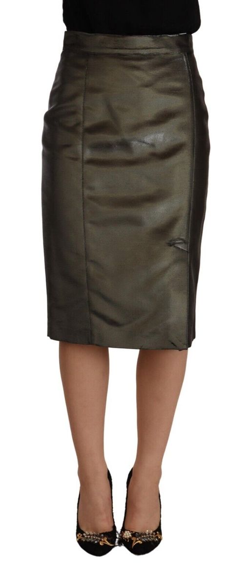 GF Ferre Damen Metallisch Grauer Hochgeschnittener Bleistift Midi Rock