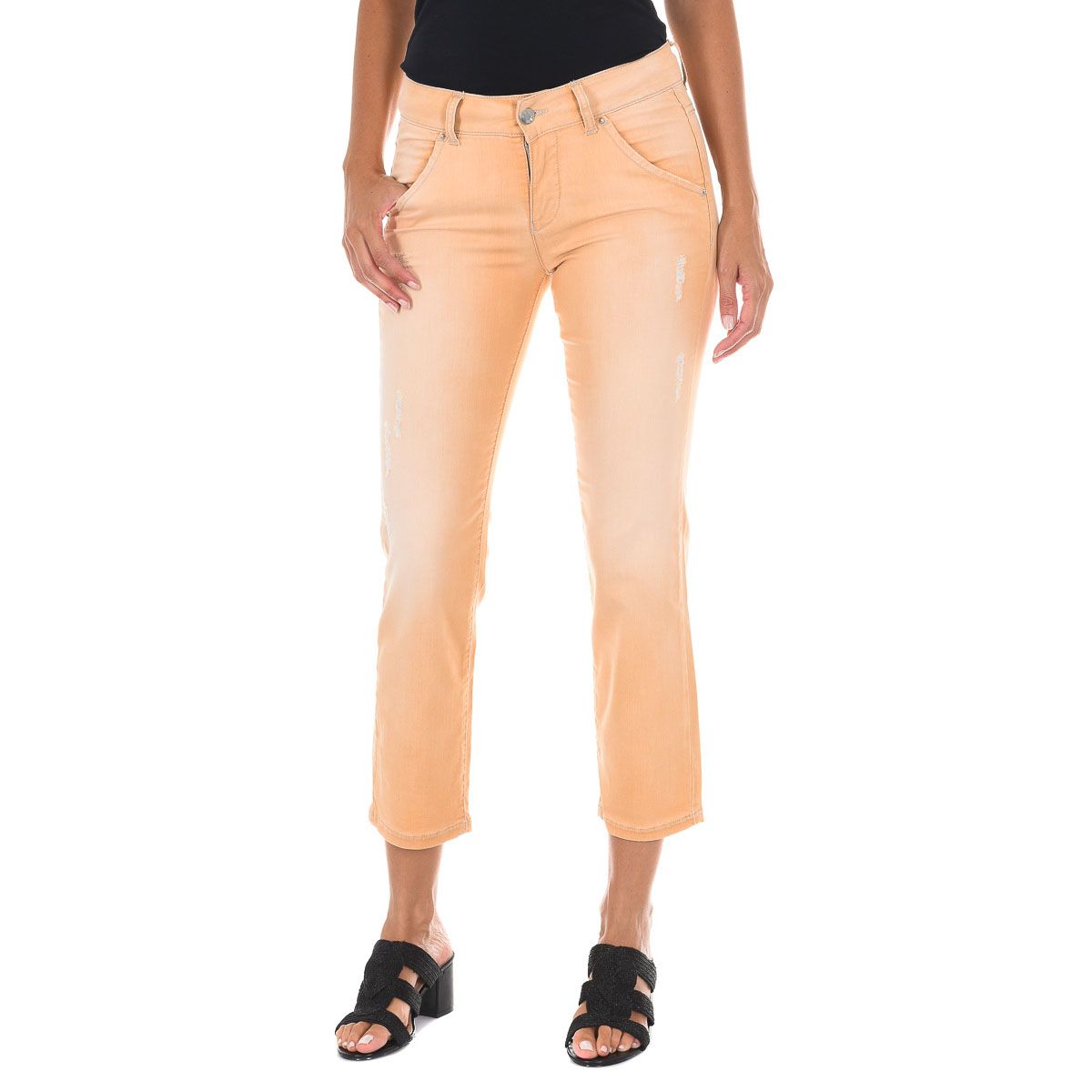 Gerade geschnittene Cropped Jeans in Apricot