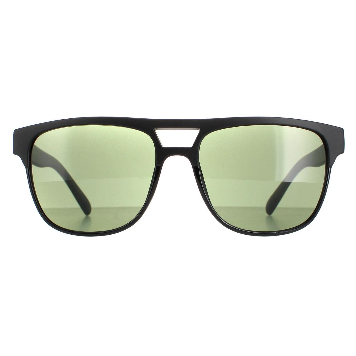 Matte schwarze runde Sonnenbrille mit grünen Gläsern
