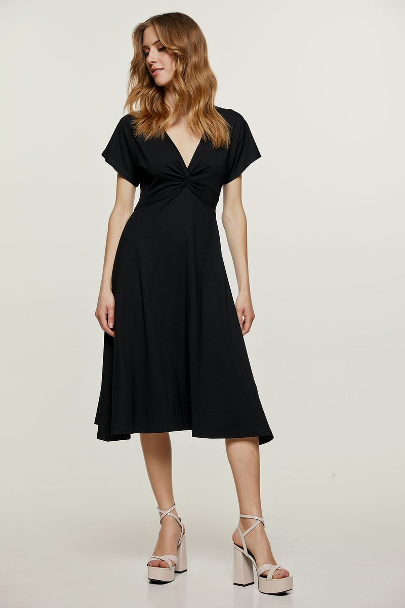 Jersey-Midikleid mit Knoten vorne