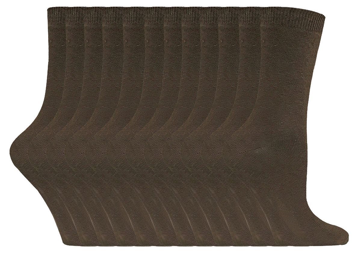 Einfarbige Damensocken mit hohem Baumwollanteil | 12 Paar Multipack | Socken-Snob | Dünne, bequeme, farbenfrohe Crew-Söckchen für Damen in Hellbraun