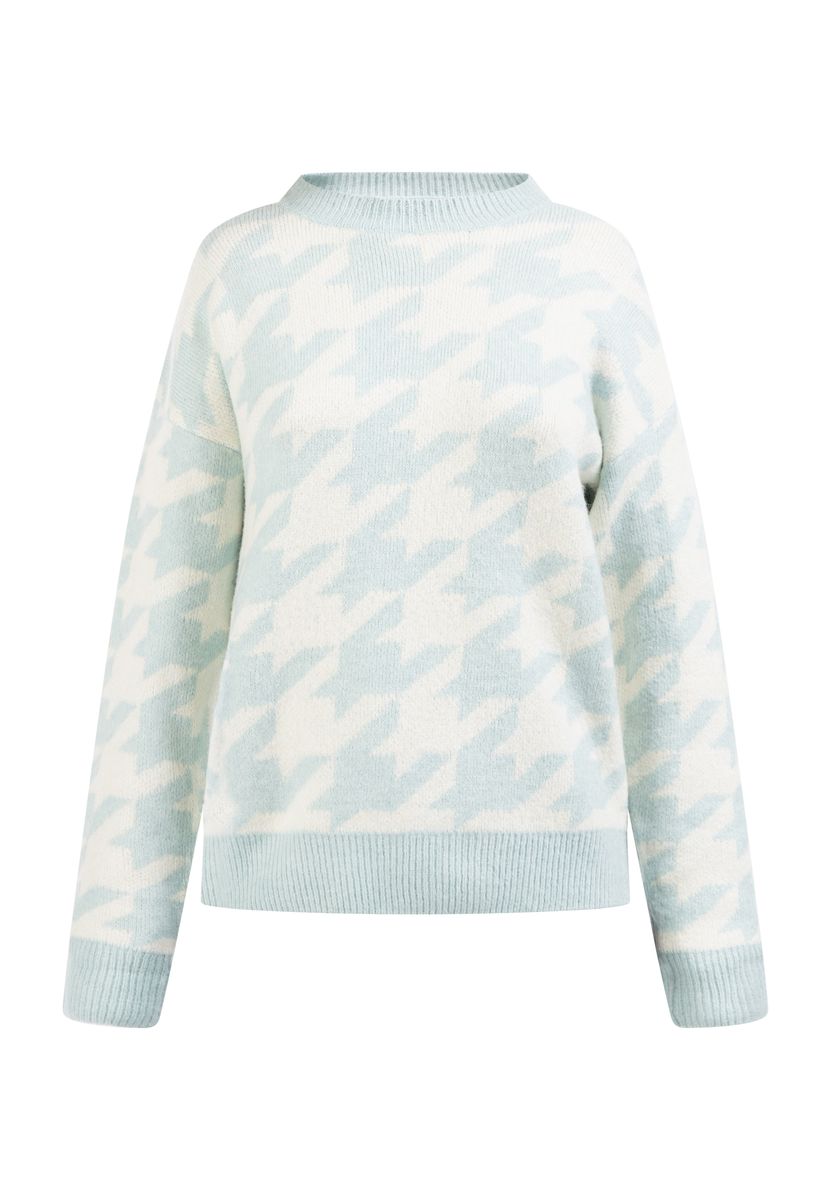 Mymo Strickpullover Damen hellblaues Wollweiß