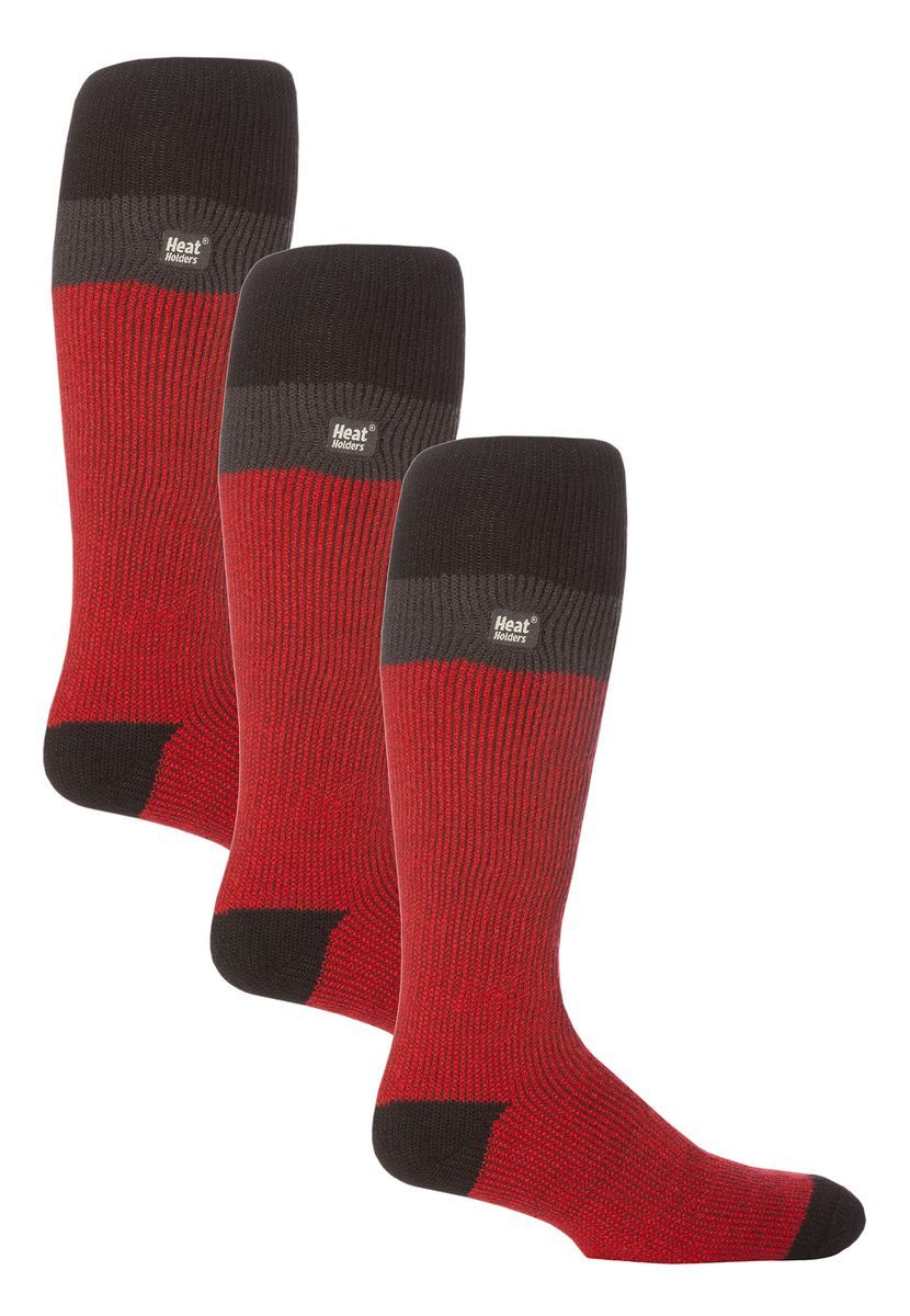 Herren-Thermo-Skisocken gestreift | Hochwertige Wärmespeicher Extra lange Socken - Rot / Schwarz