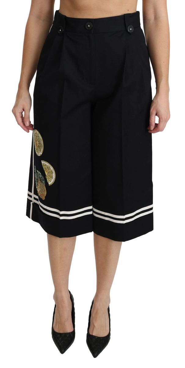 Dolce & Gabbana Kurze Palazzo-Hose schwarz mit Zitronenverzierung für Frauen