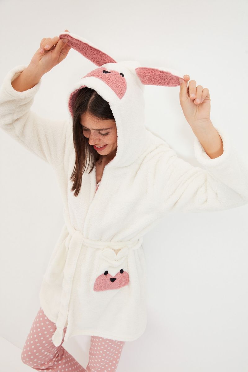 Kuscheliger Fleece Bademantel mit Hasenohren