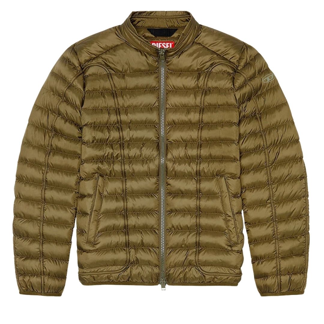 Olivgrüne gesteppte Pufferjacke