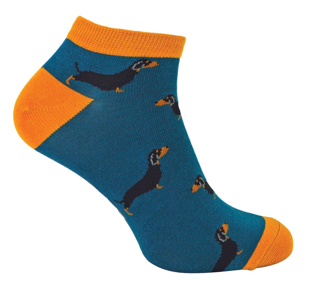 Herren Bamboo Trainer Socken | Herr Heron | Tier Themed atmungsaktiv Low Cut Sneaker Socken - Wurst Hund (Teal)