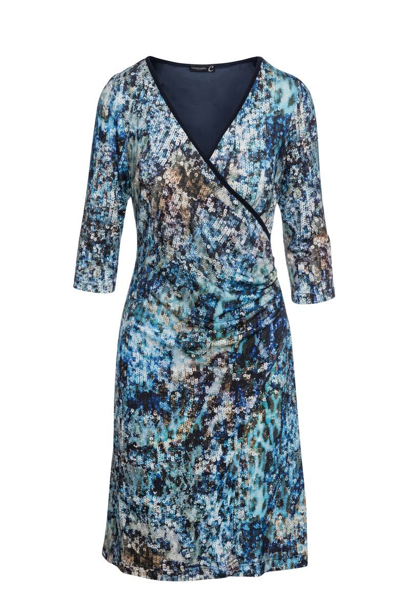 Bedrucktes Jersey-Wickelkleid in Blau