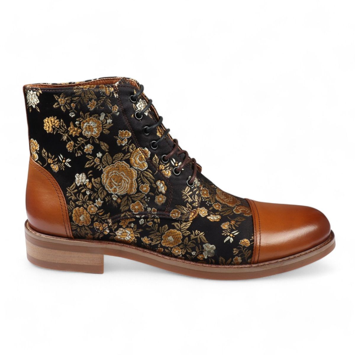 Oxford-Stiefeletten aus Leder mit Blumenmuster