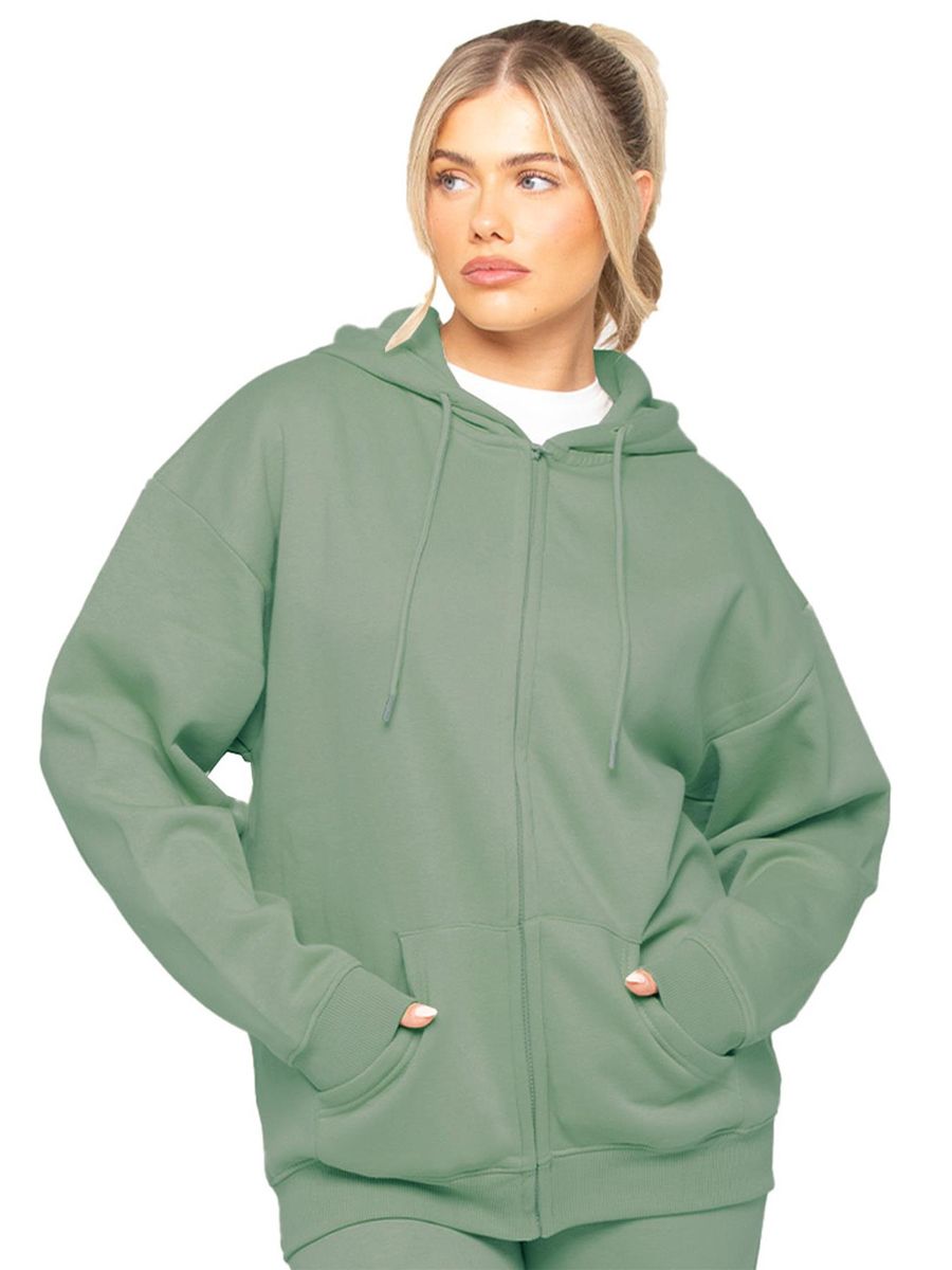 Damen Oversize Kapuzenpullover mit Reißverschluss