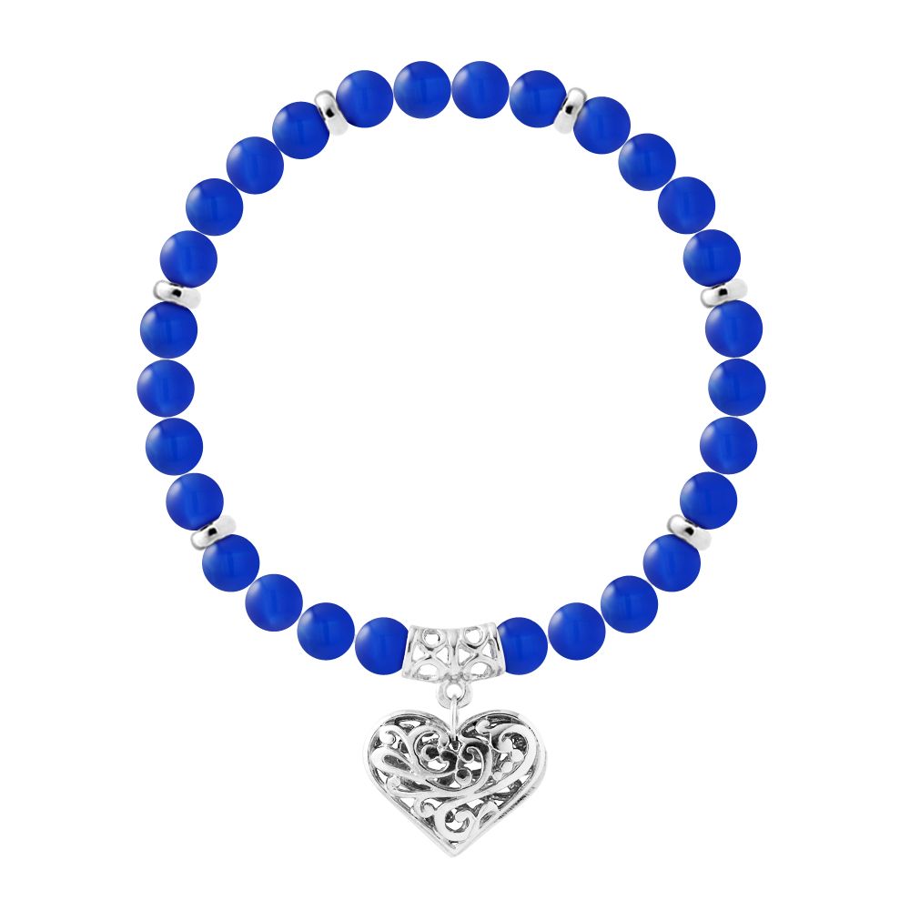 Blaues Achat-Perlenarmband mit Herzanhänger