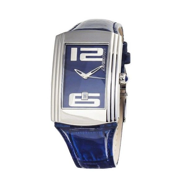 Rechteckige Uhr mit blauem Zifferblatt und Lederarmband