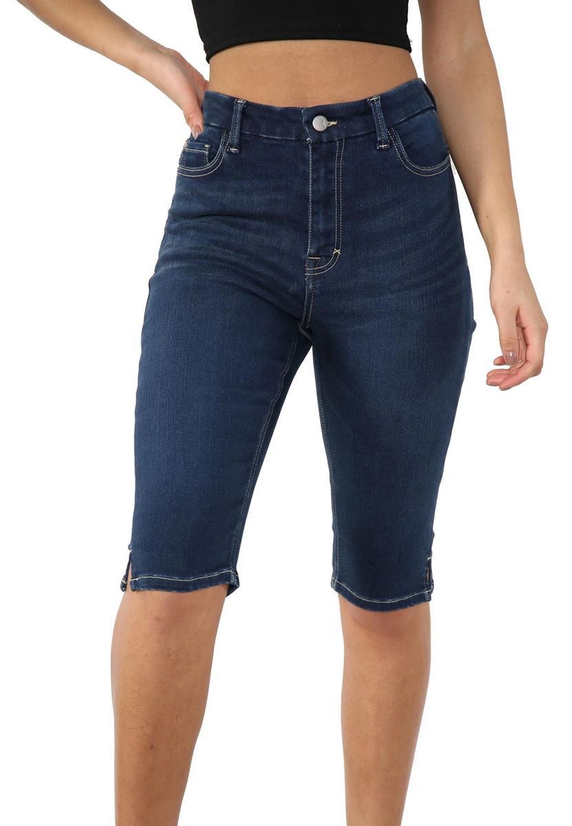 Hochtaillierte Denim Capri Shorts