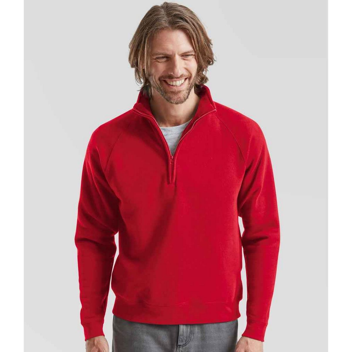 Herren Halb-Reißverschluss Uni-Sweatshirt