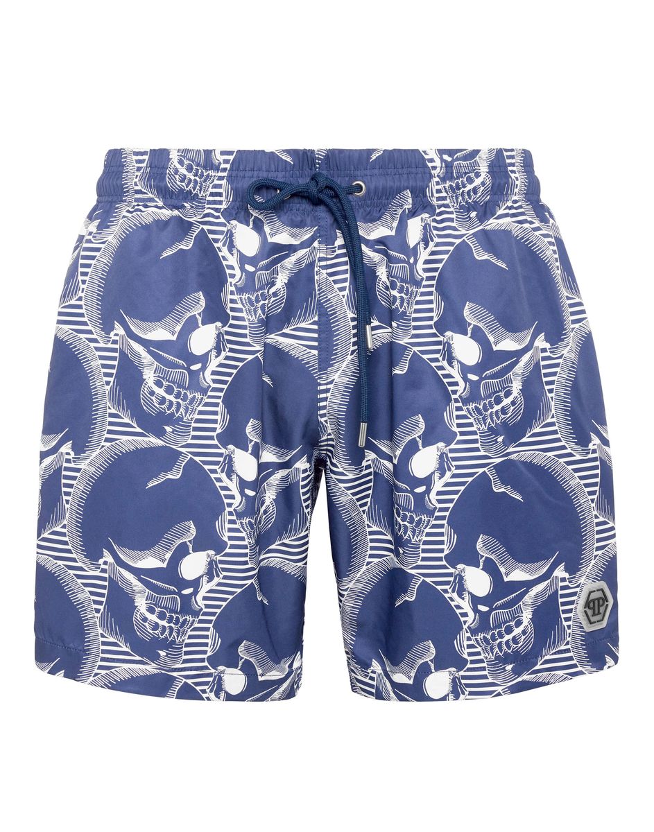 Badeshorts mit Totenkopfmuster und Kordelzug