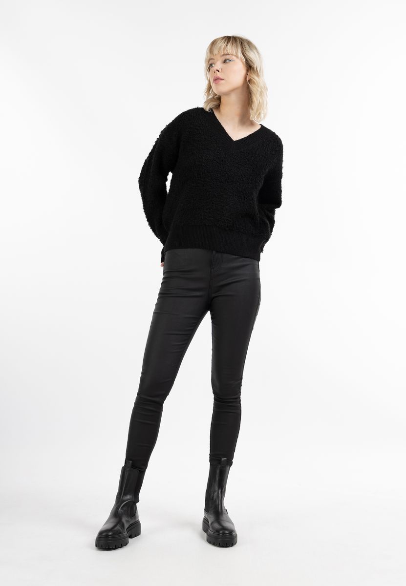 Kuscheliger V-Ausschnitt Teddy-Strickpullover