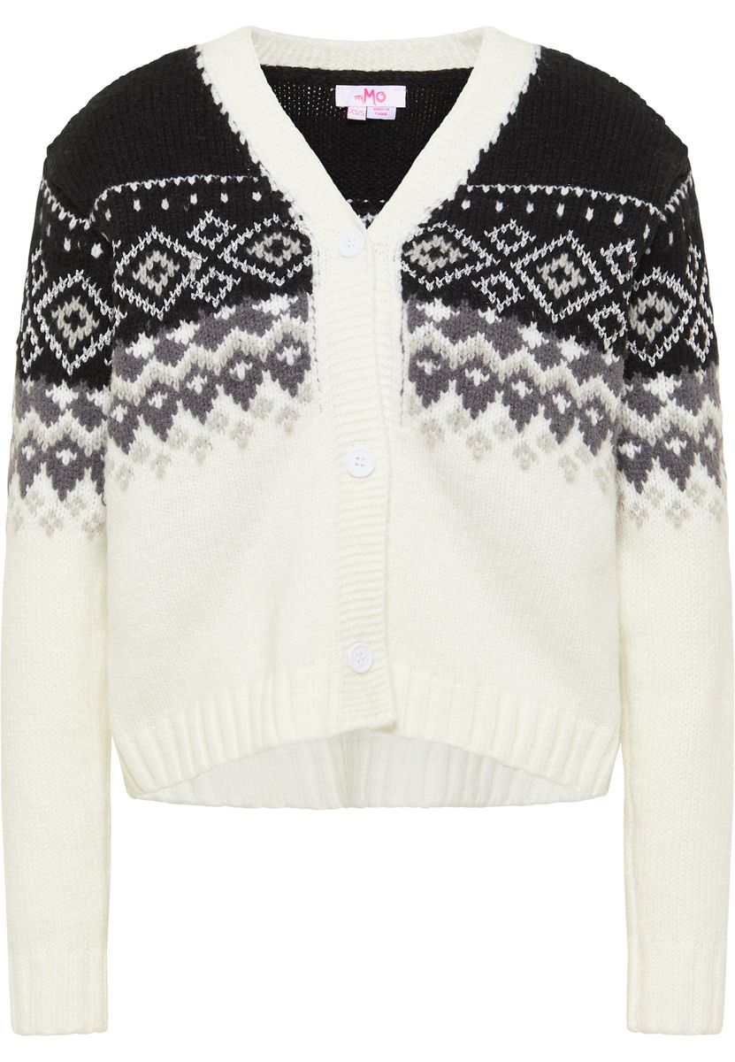 Mymo Strickjacke Damen schwarz-wollweiß