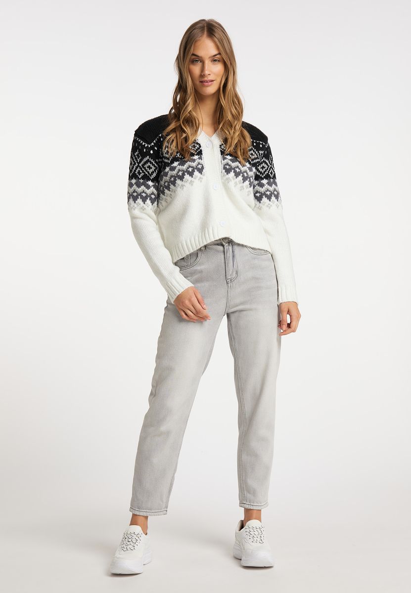 Kurze Strickjacke mit Norwegermuster