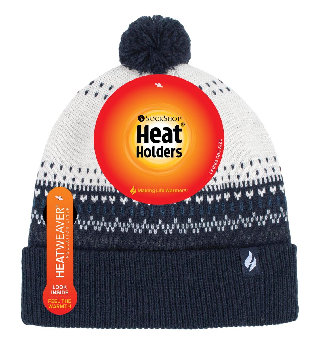 Gemusterte Strickmütze mit Bommel