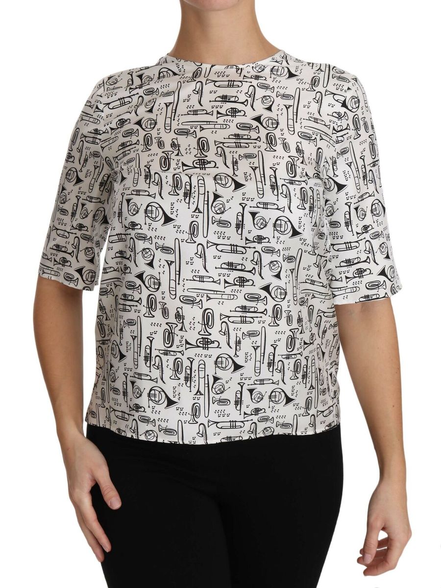Dolce & Gabbana Damen Bluse mit weißem Musikinstrumente-Druck