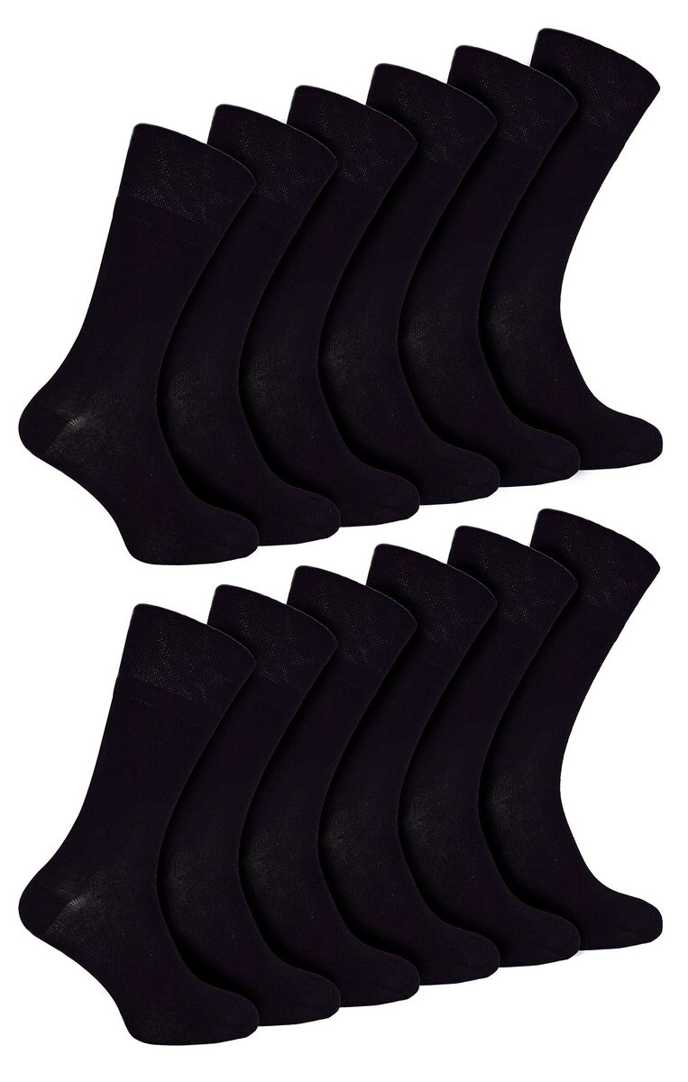 IOMI - 12 Paar Multipack Herren Diabetiker Bambus Socken | Extra breite nahtlose Socken mit nicht elastischen sanften Grip Top - Schwarz