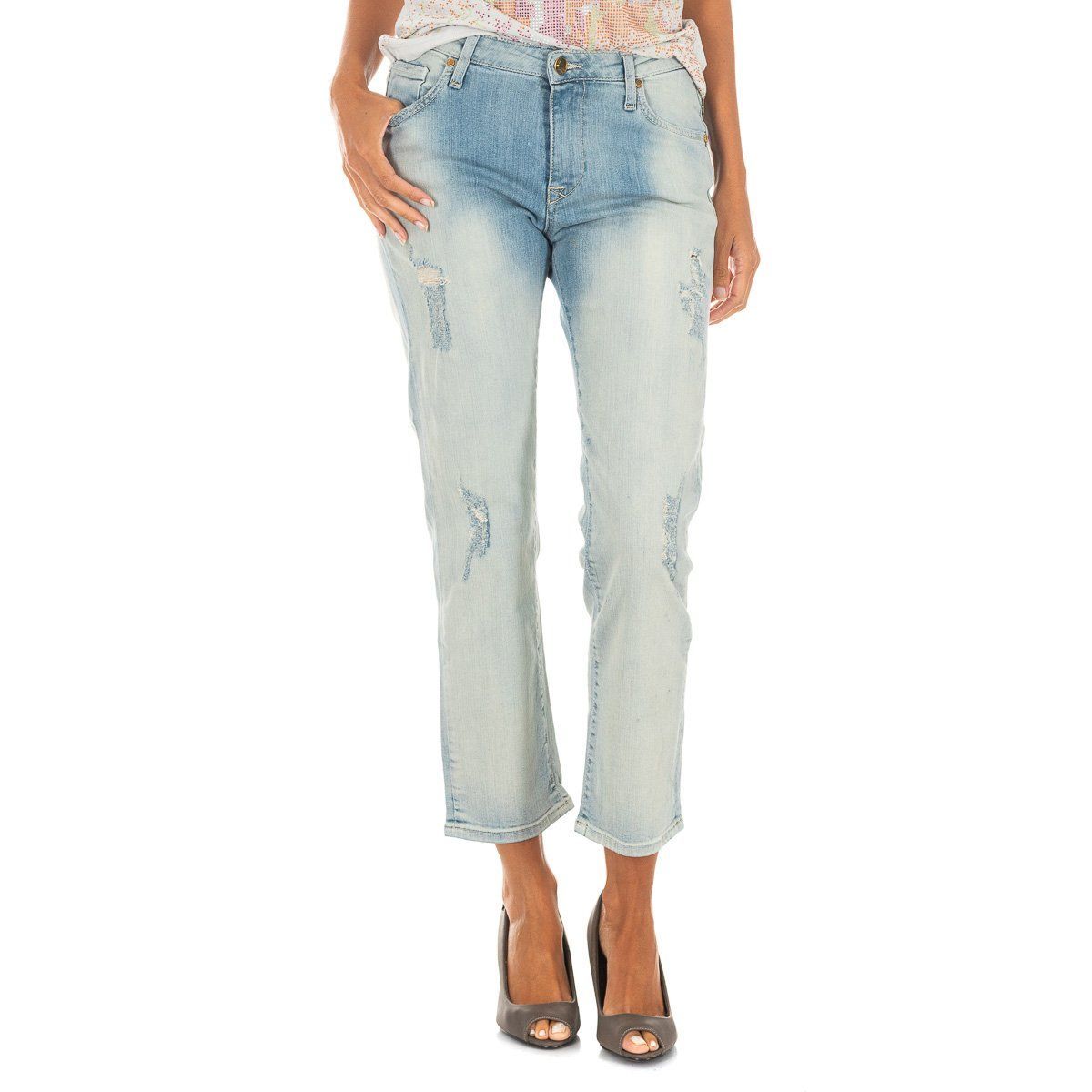 Verkürzte Boyfriend-Jeans im Used-Look