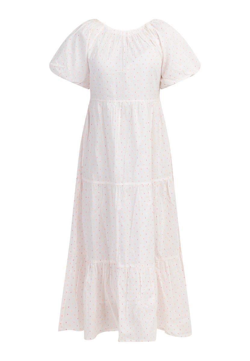Mymo Maxikleid Damen Weiss Pinkorange Punkte