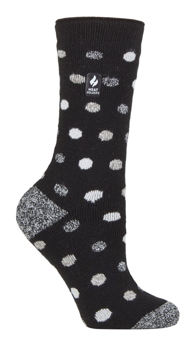 Heat Holders Lite - Womens isoliert thermische Socken | Mehrere Designs einschließlich Argyle Streifen Herzen Sterne | Warme Socken für den Winter - Schwarz / Weiß (Malaga)