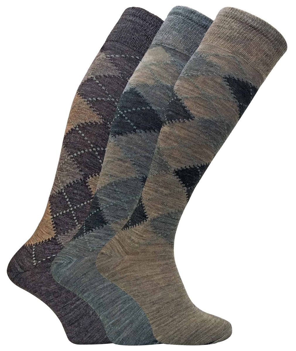 3 Paar Herren Extra Lange Kniehohe Argyle Lambs Wool Dress Socken