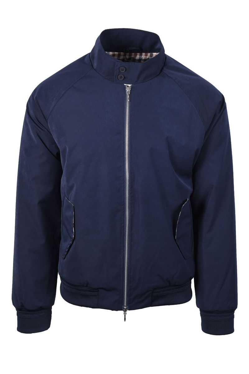 Marineblaue Harrington Jacke mit Karofutter