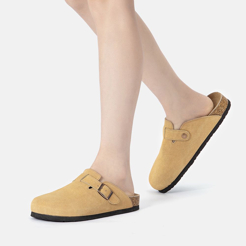 Bequeme Wildleder-Mules mit Schnalle