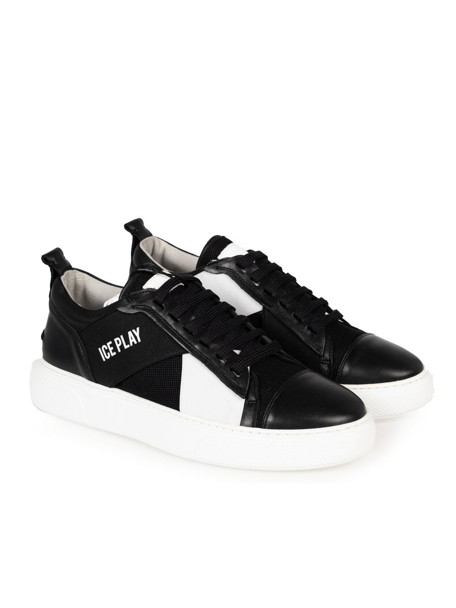 Leder-Sneaker mit kontrastierenden Stoffeinsätzen