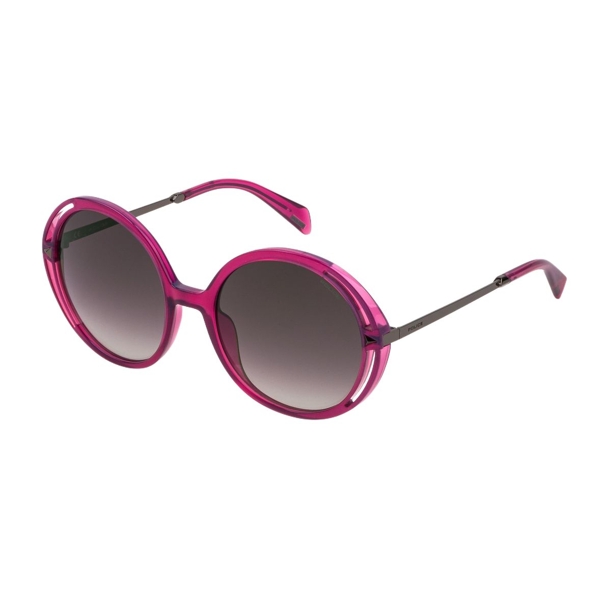 Runde Himbeerfarbene Sonnenbrille mit Metallbügeln