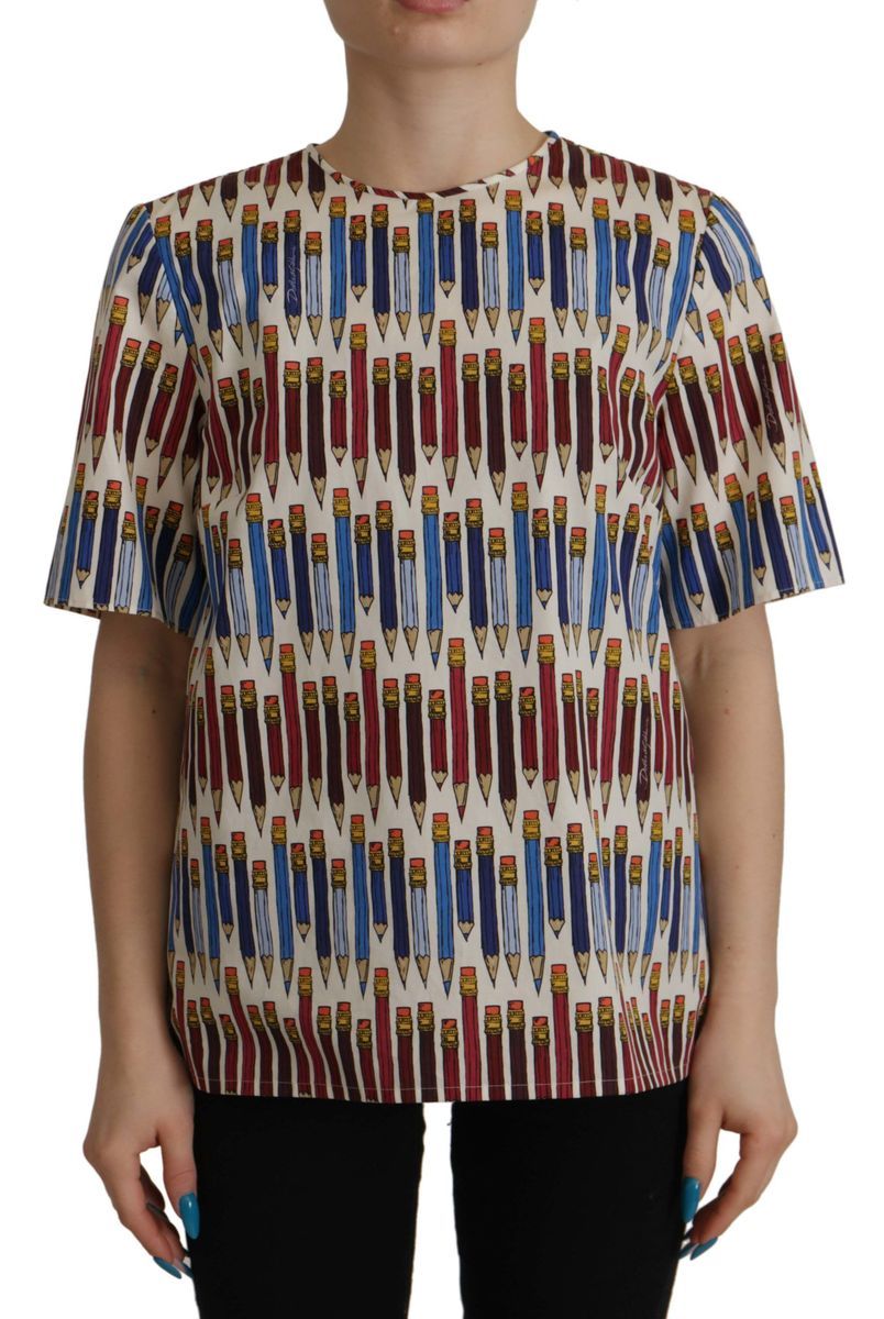 Dolce & Gabbana Weißer Bleistift-Print Baumwoll-T-Shirt Damen Bluse