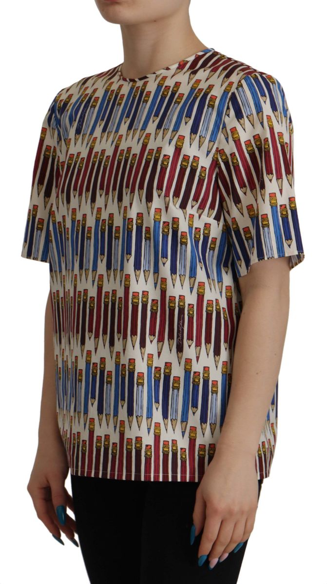 Baumwollbluse mit verspieltem Bleistift-Print