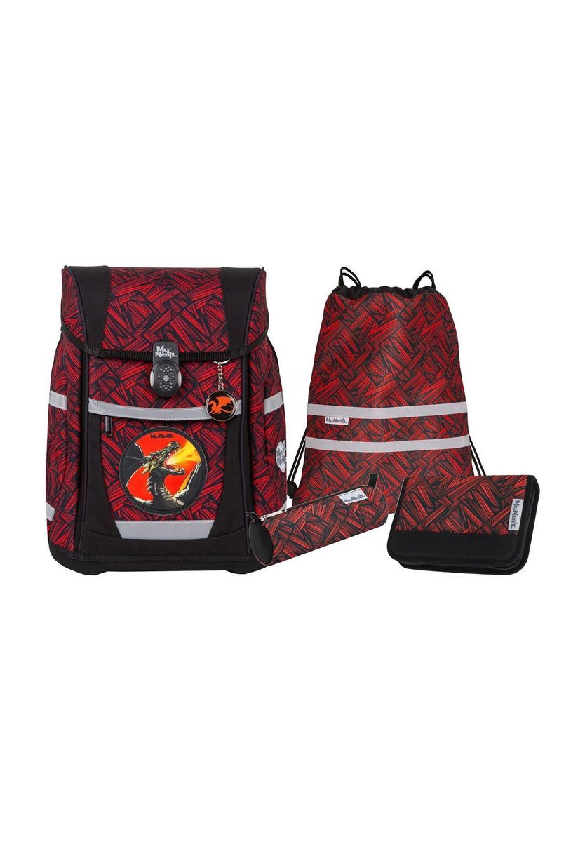 Kinder Schulrucksack-Set mit rotem Muster
