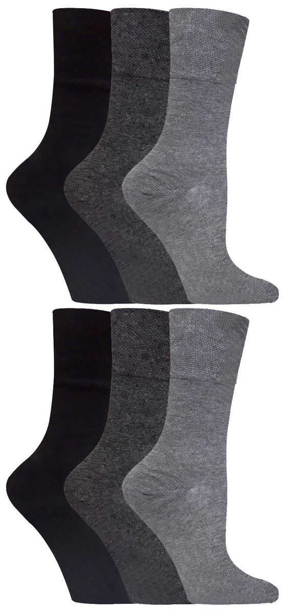 Gentle Grip - 6 Paar Damen Diabetiker-Socken mit Honigkamm-Oberteil und handgekettelten Zehennähten - Grau 36