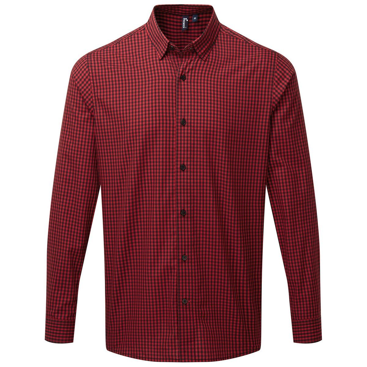 Premier Mens Maxton Checked Long-Sleeved Shirt (Schwarz/Rot)